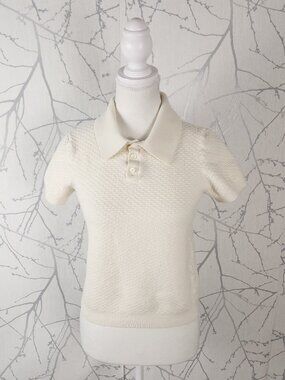 Christian Lacroix Ivory Textured Merino Wool Knit Polo Sweater